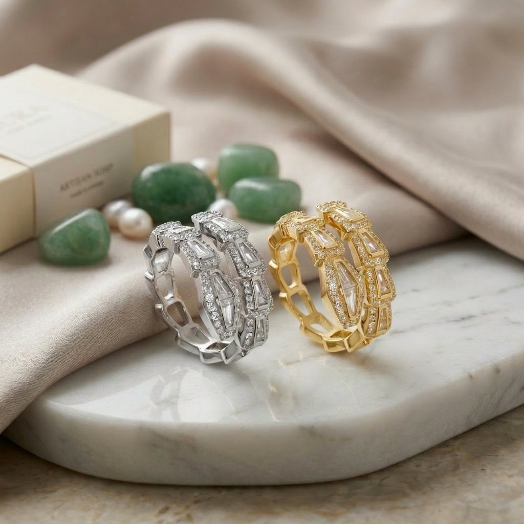 ANELLO SERPENTE IN ARGENTO TIT 925 E ZIRCONI MISURA REGOLABILE