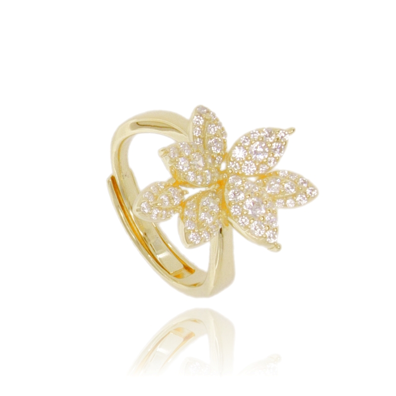 ANELLO FIORE IN ARGENTO TIT 925 E ZIRCONI, MISURA REGOLABILE DA 14
