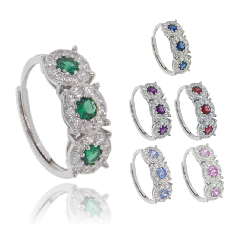 ANELLO 3 TONDI IN ARGENTO RODIATO TIT 925 E ZIRCONI, MISURA REGOLABILE DA 14