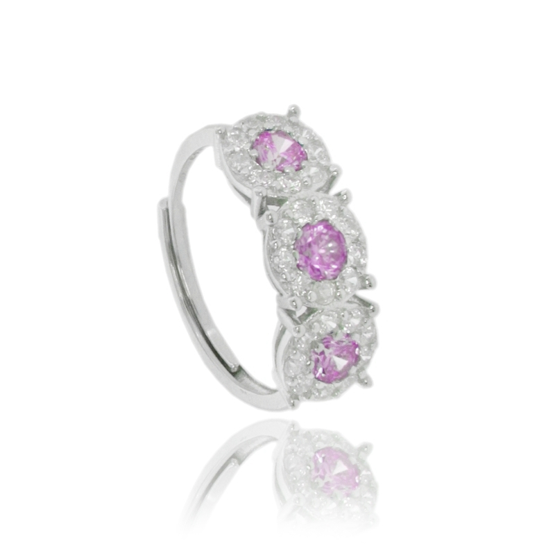 ANELLO 3 TONDI IN ARGENTO RODIATO TIT 925 E ZIRCONI, MISURA REGOLABILE DA 14