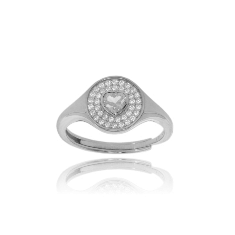 ANELLO CUORE IN ARGENTO TIT 925 E ZIRCONI, MISURA REGOLABILE