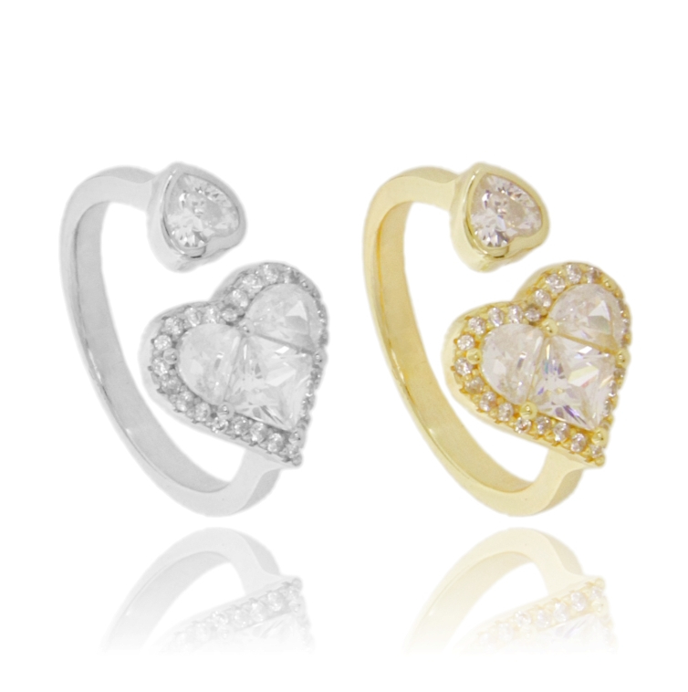 ANELLO CUORE CONTRARIE IN ARGENTO TIT 925 E ZIRCONI