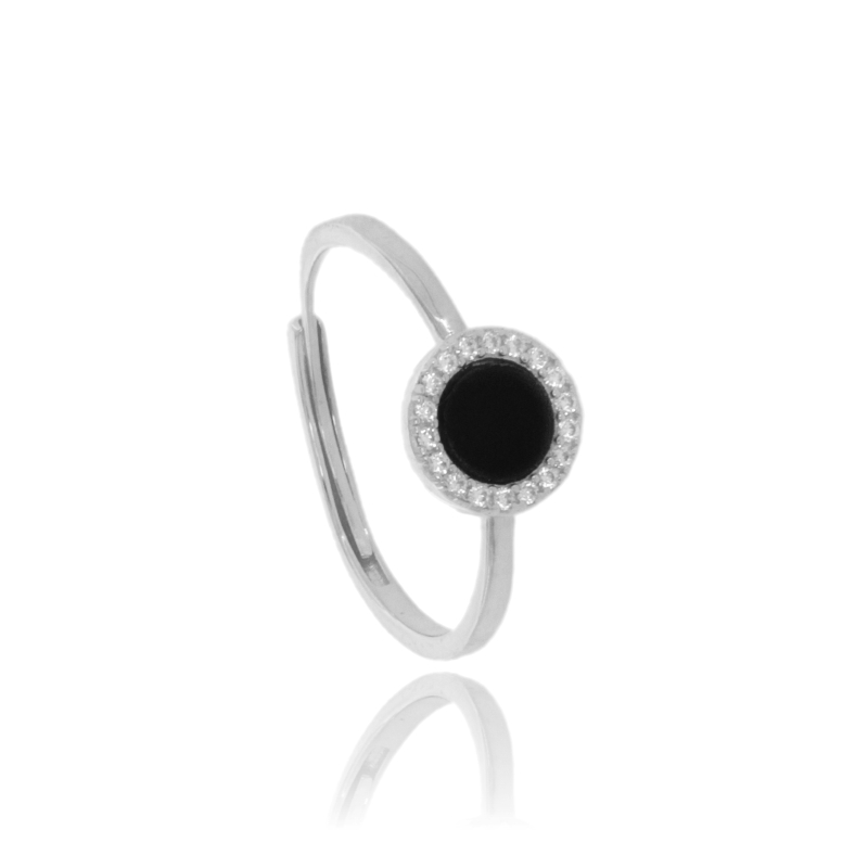 ANELLO TONDO CON PIETRA DURA IN ARGENTO TIT 925 E ZIRCONI MISURA REGOLABILE