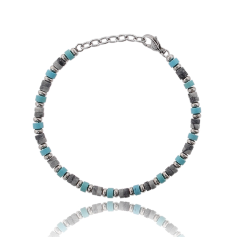 BRACCIALE IN ACCIAIO BICOLORE E PIETRE NATURALI CM 21