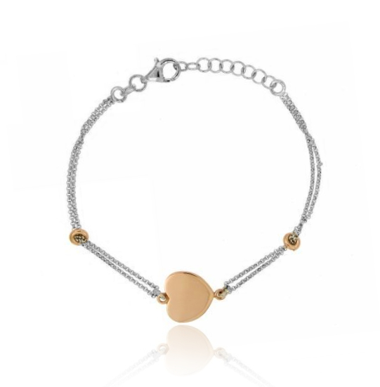 BRACCIALE FORZATINA CM 18 CON CUORE PLACCATO ORO ROSA IN ARGENTO RODIATO TIT 925‰