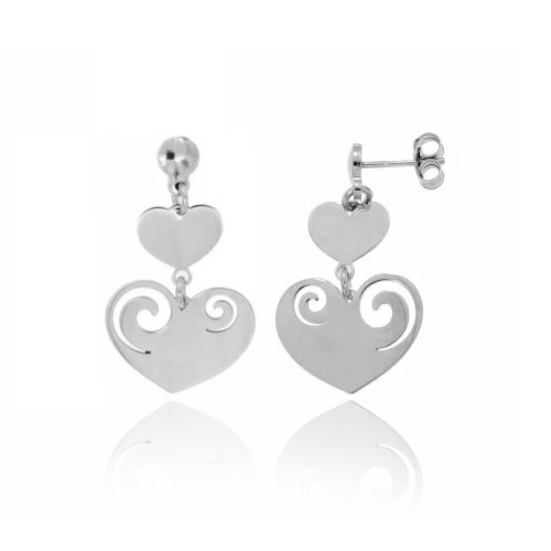 ORECCHINI CON CUORI IN ARGENTO RODIATO TIT 925‰