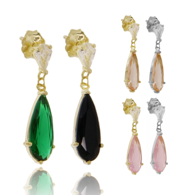 ORECCHINI PENDENTI IN ARGENTO TIT 925 E ZIRCONI