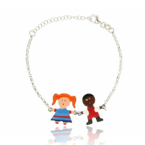 BRACCIALE ROLO' CM 18 CON BIMBO E BIMBA SMALTATI IN ARGENTO RODIATO TIT 925