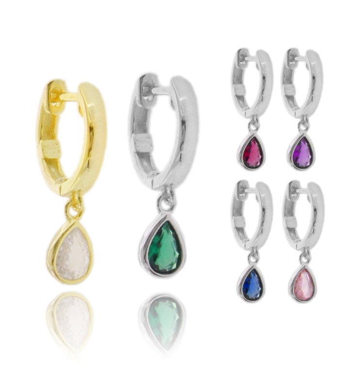 ORECCHINI A CERCHIO CON GOCCIA PENDENTE IN ARGENTO TIT 925 E ZIRCONI