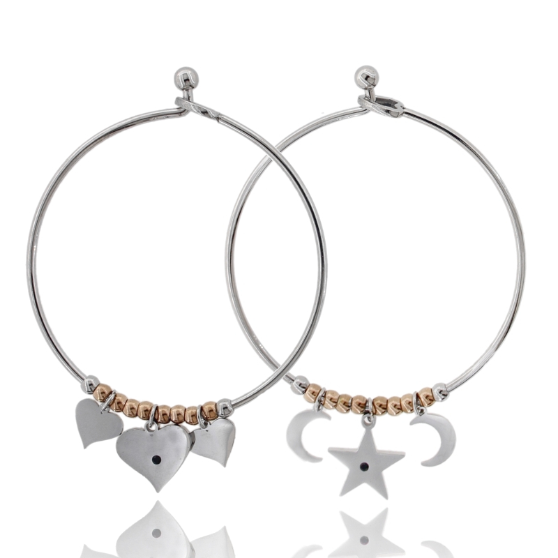 BRACCIALE RIGIDO CON SIMBOLI IN ACCIAIO BICOLORE