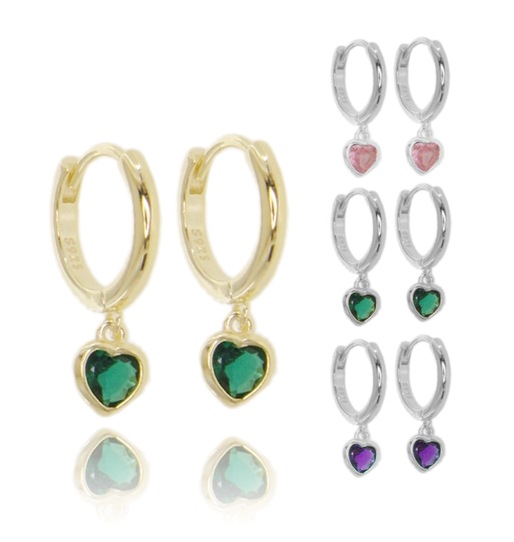 ORECCHINI A CERCHIO CON CUORE PENDENTE IN ARGENTO TIT 925 E ZIRCONI
