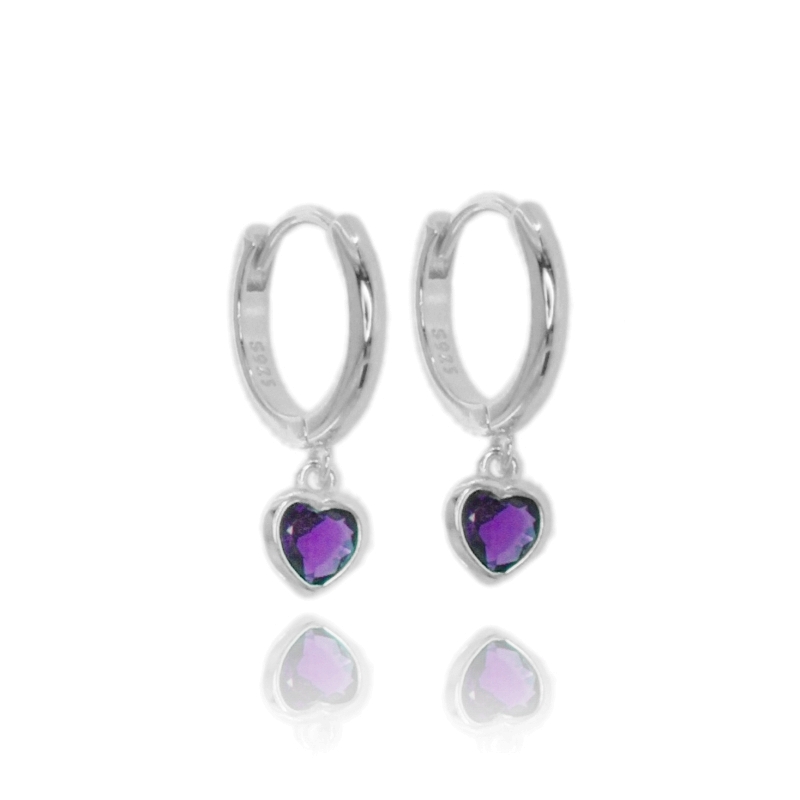ORECCHINI A CERCHIO CON CUORE PENDENTE IN ARGENTO TIT 925 E ZIRCONI