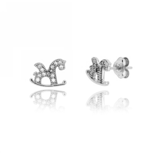ORECCHINI A LOBO CAVALLO A DONDOLO MM 15 IN ARGENTO TIT 925‰ E ZIRCONI
