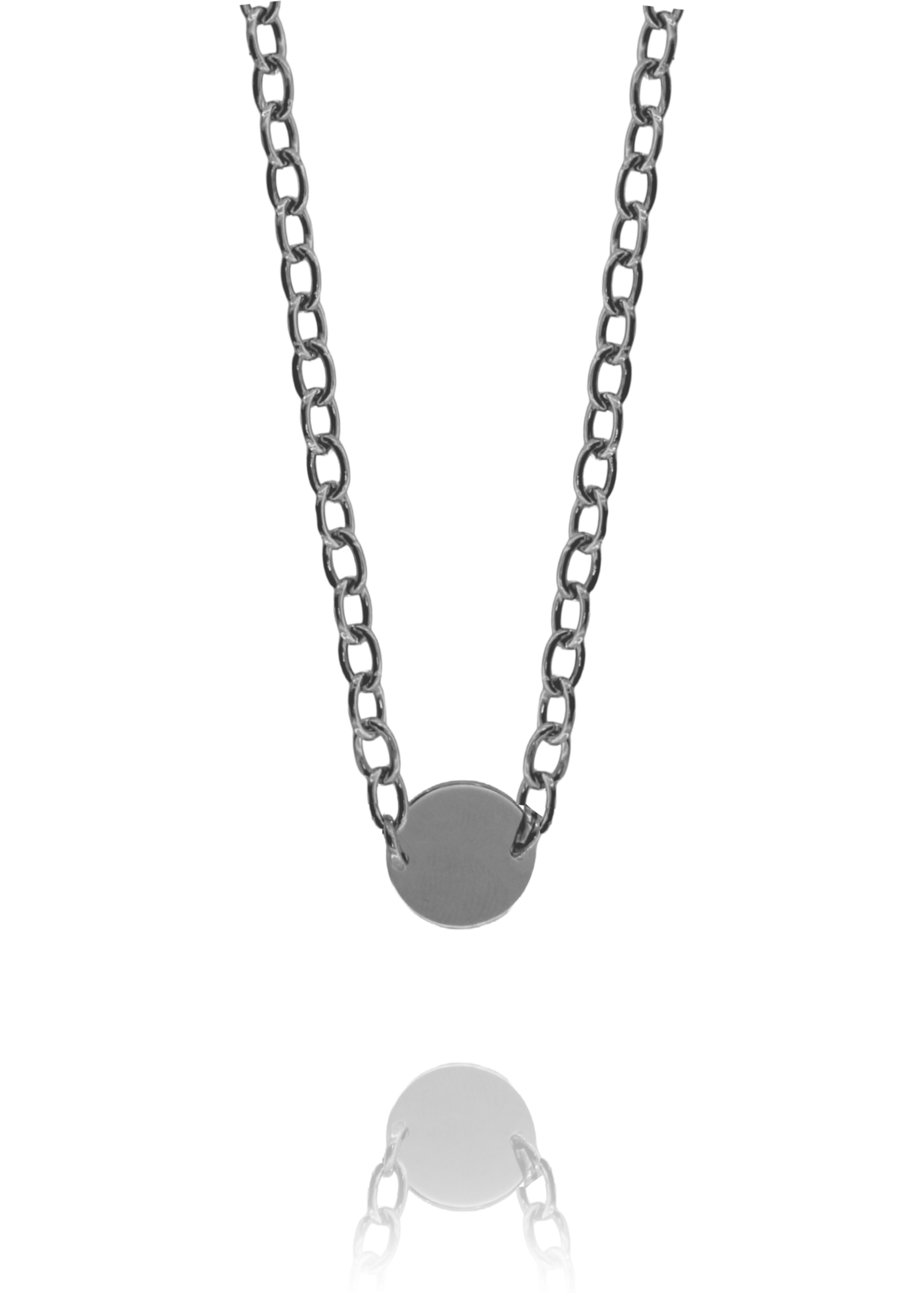 COLLANA FORZATINA CON CENTRALE TONDO MM 15 IN ARGENTO RODIATO TIT 925 CM 44