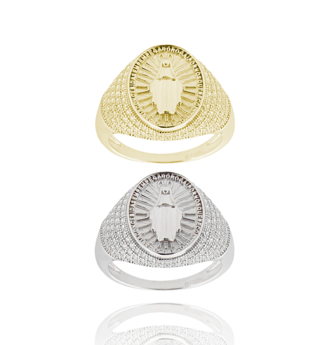 ANELLO OVALE CON MADONNA IN ARGENTO TIT 925 E ZIRCONI