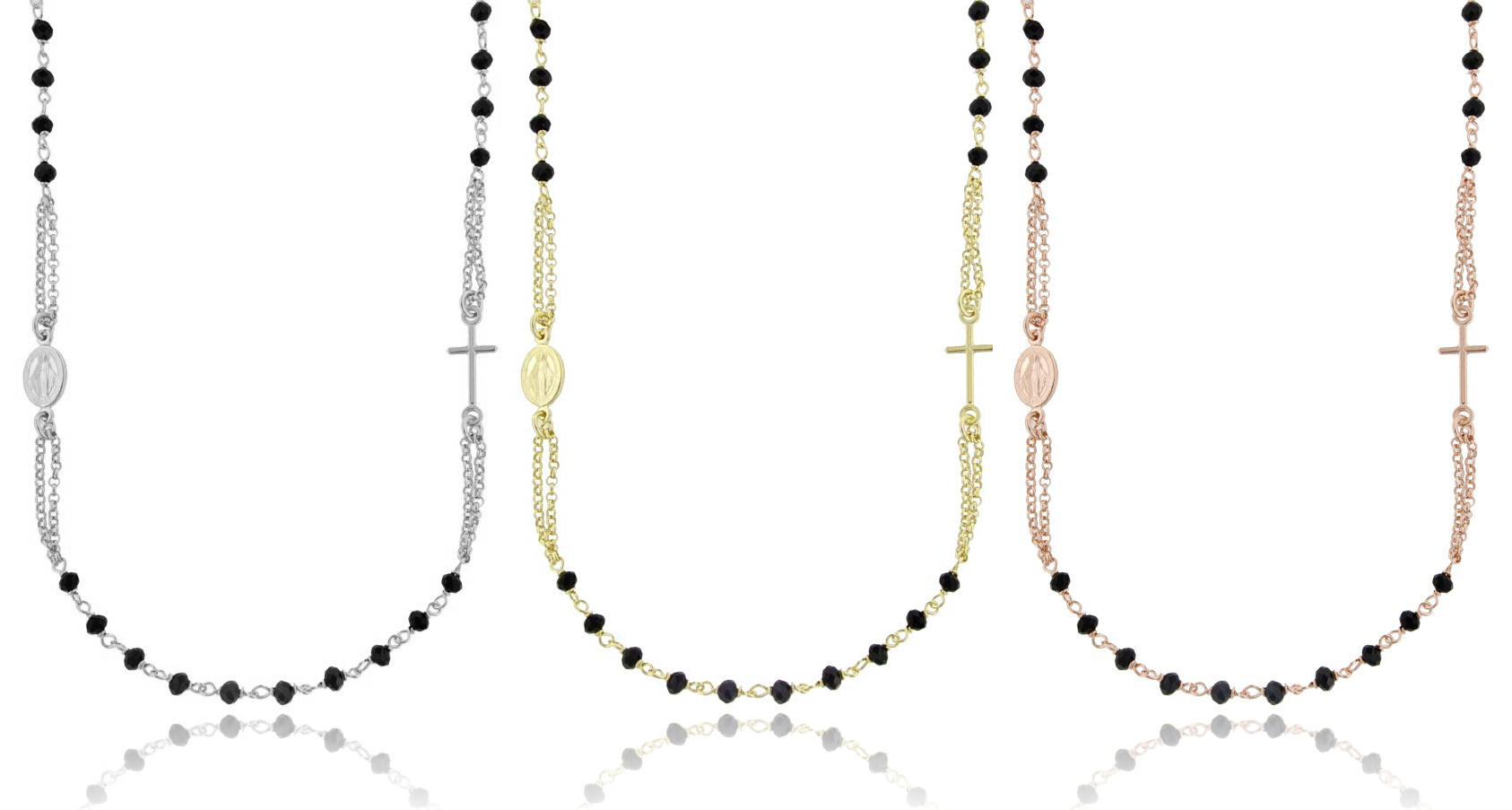 COLLANA ROSARIO A GIRO IN ARGENTO TIT 925 E PIETRE NERE CM 45-50