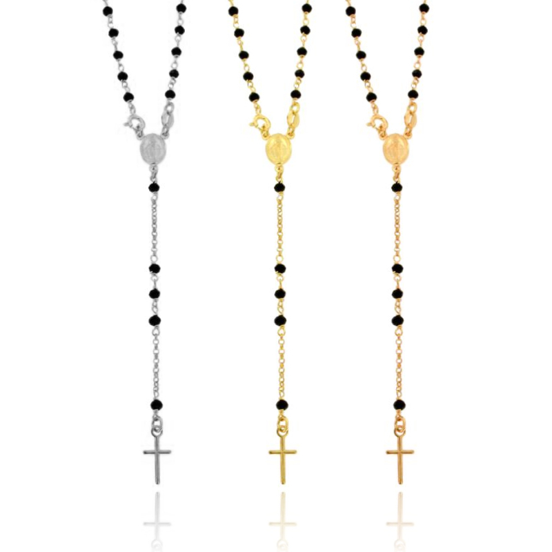 COLLANA ROSARIO ROLO CON SFERE IN PIETRA FACCETTATA MM 3,5 IN ARGENTO TIT 925 CM 50
