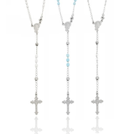 COLLANA ROSARIO CON PIETRE FACCETTATE MM 4,5 X 4,5 CM 54 IN ARGENTO RODIATO 925