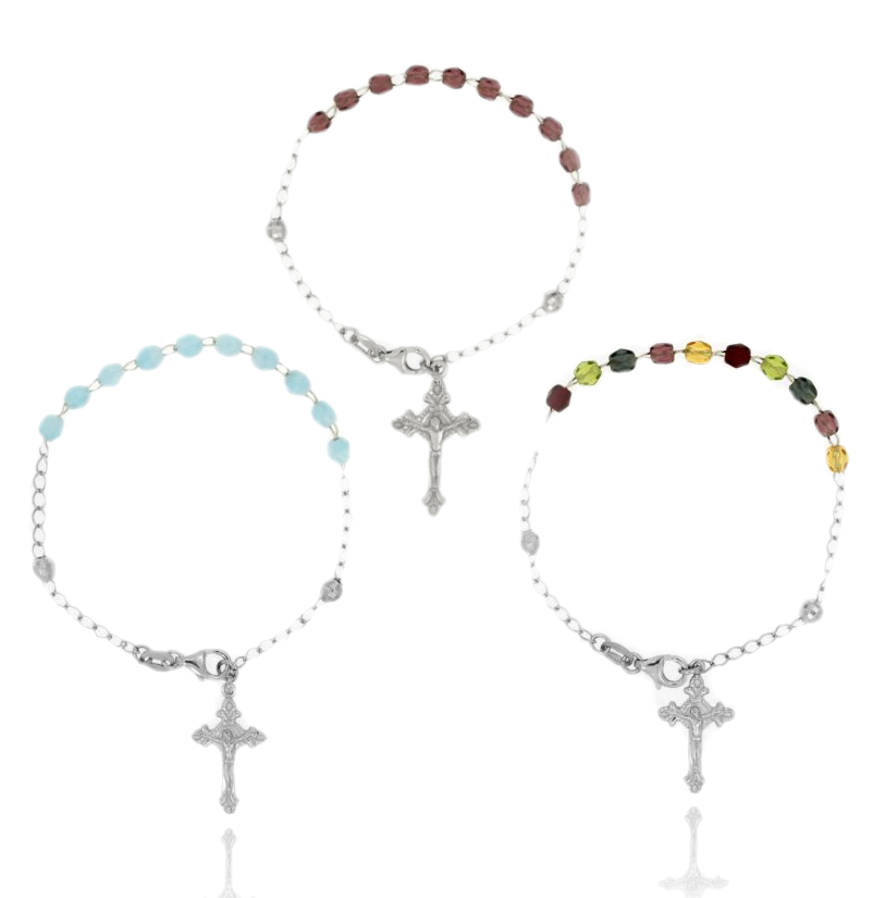 BRACCIALE ROSARIO CON PIETRE FACCETTATE MM 4,5 X 4,5 CM 54 IN ARGENTO RODIATO 925‰ CM 20