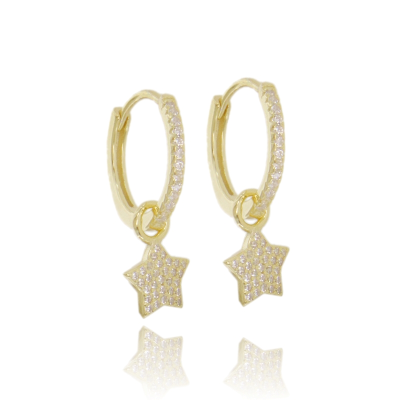 ORECCHINI A CERCHIO MM 12 CON STELLA PENDENTE IN ARGENTO TIT 925 E ZIRCONI
