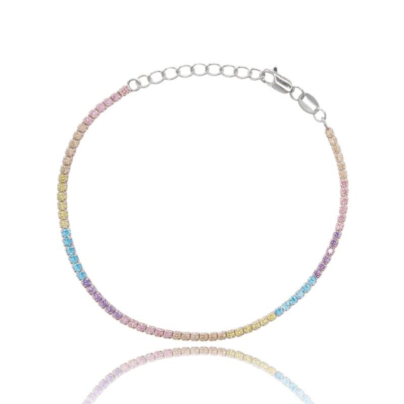 BRACCIALE TENNIS CON ZIRCONI MULTICOLOR MM 1,7 IN ARGENTO 925‰ CM 16-20
