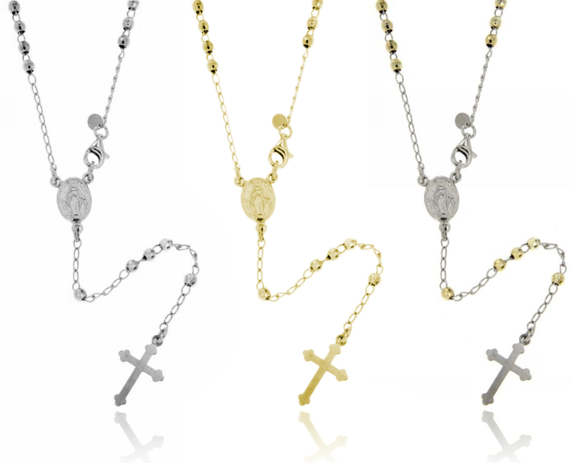 COLLANA ROSARIO A Y CON PALLINA FACCETTATA DA MM 3 IN ARGENTO TIT 925