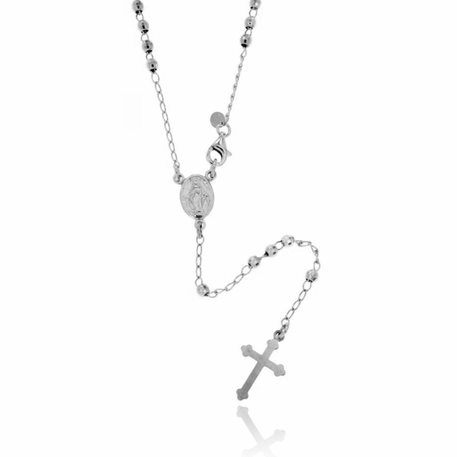COLLANA ROSARIO A Y CON PALLINA FACCETTATA DA MM 3 CM 60 IN ARGENTO TIT 925