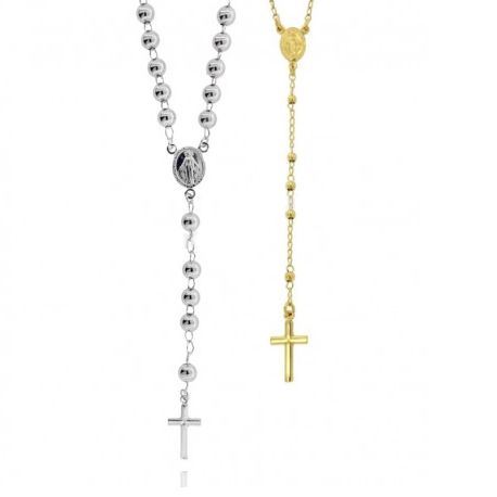 COLLANA ROSARIO Y CON SFERE IN ARGENTO TIT 925