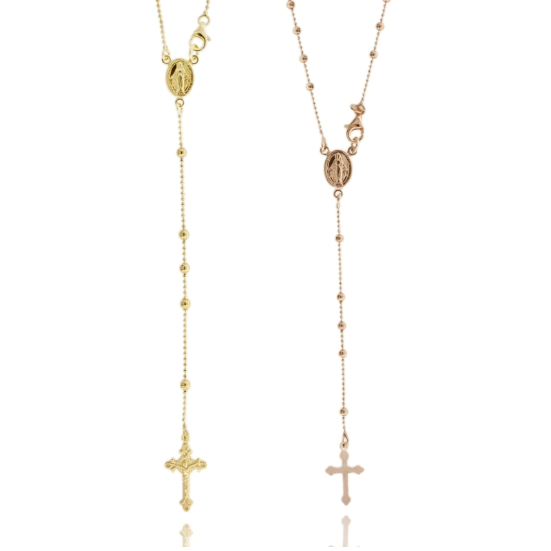 COLLANA ROSARIO A Y CON SFERE LISCE IN ARGENTO TIT 925