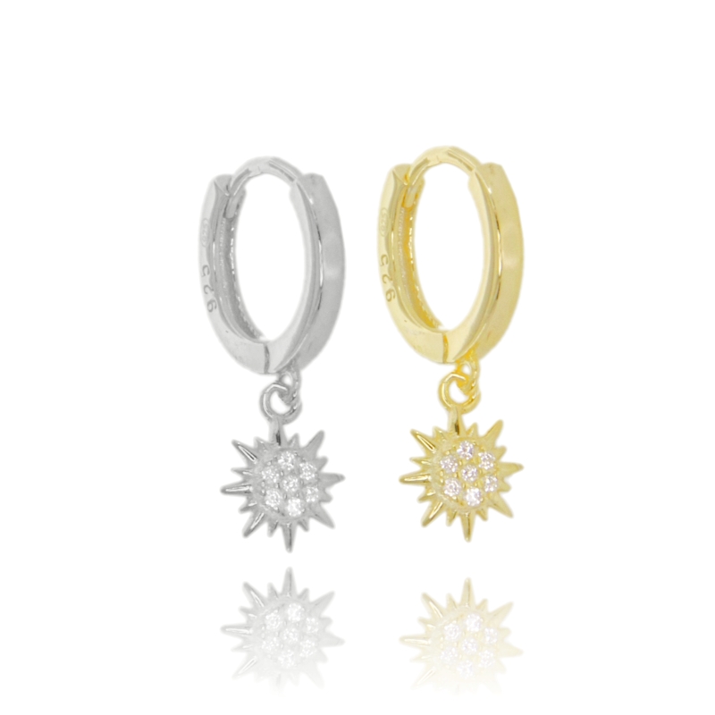 ORECCHINI A CERCHIO CON SOLE PENDENTE IN ARGENTO TIT 925 E ZIRCONI BIANCHI