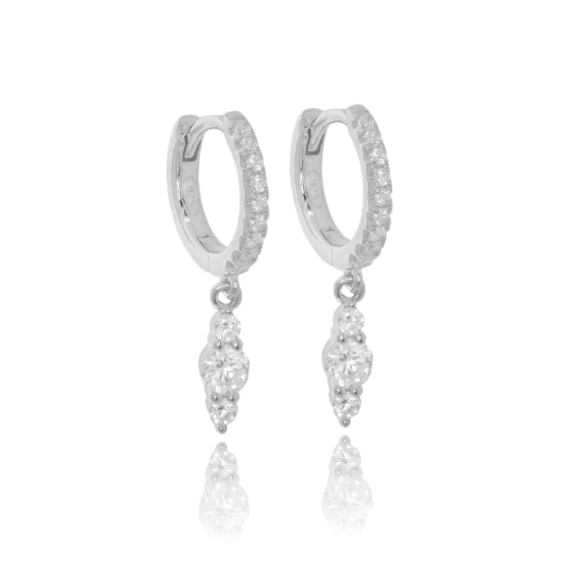 ORECCHINI A CERCHIO CON SOLE PENDENTE IN ARGENTO TIT 925 E ZIRCONI BIANCHI