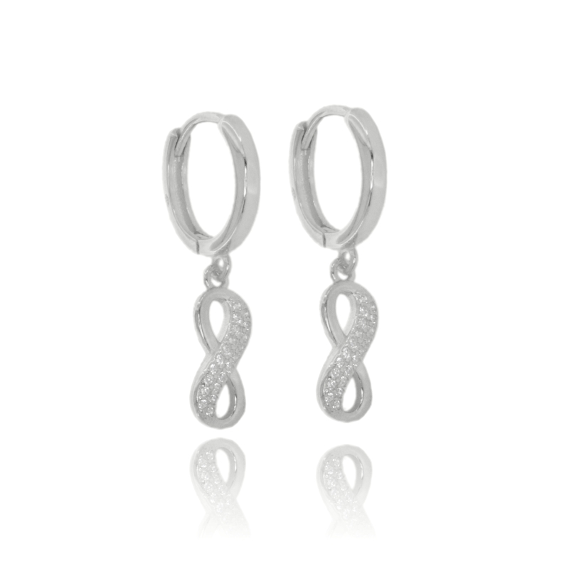 ORECCHINI A CERCHIO CON INFINITO PENDENTE IN ARGENTO TIT 925 E ZIRCONI BIANCHI