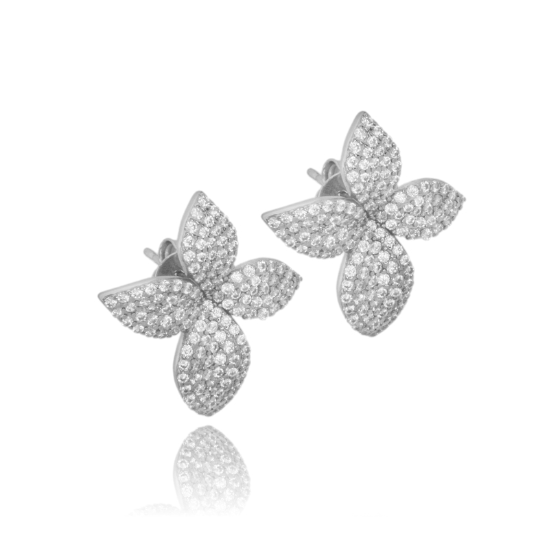 ORECCHINI A LOBO CON FIORE MM 15X13 IN ARGENTO TIT 925 E ZIRCONI