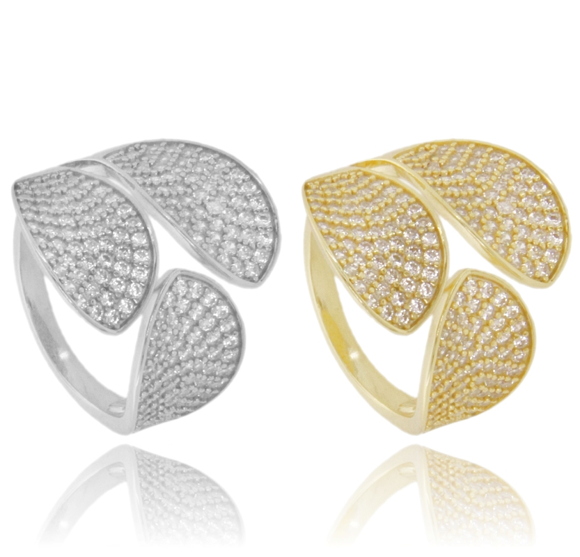 ANELLO FOGLIA CONTRARIE IN ARGENTO TIT 925 E ZIRCONI