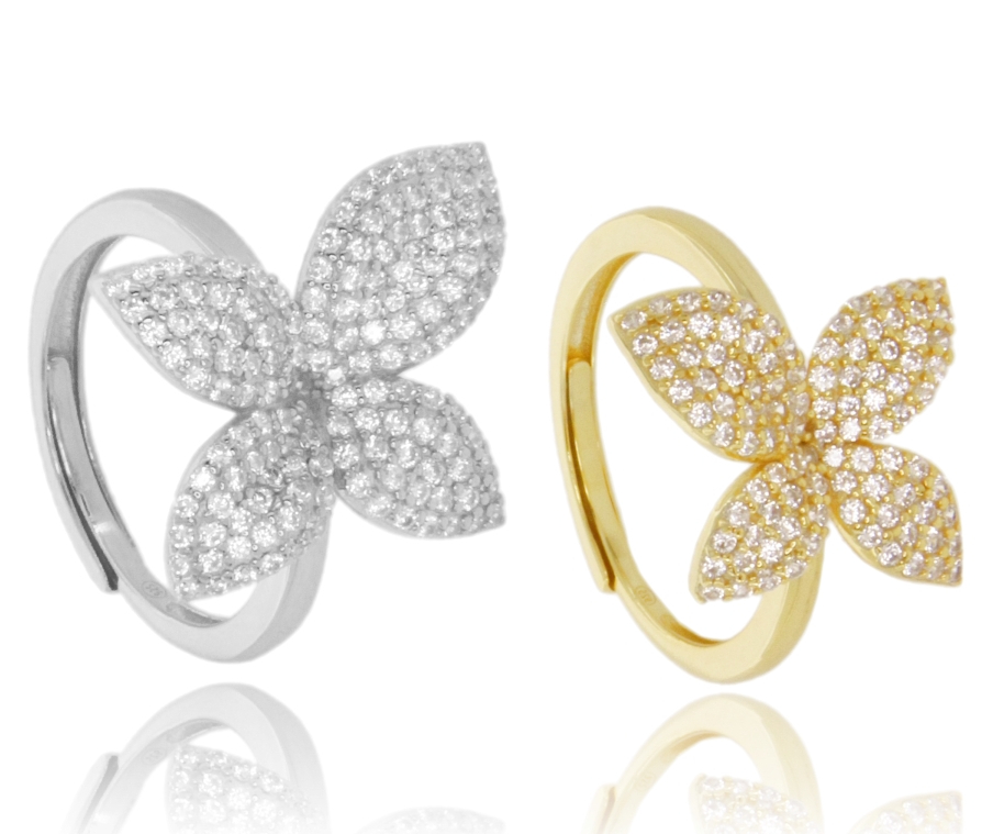 ANELLO FIORE CON ZIRCONI IN ARGENTO TIT 925 MISURA REGOLABILE