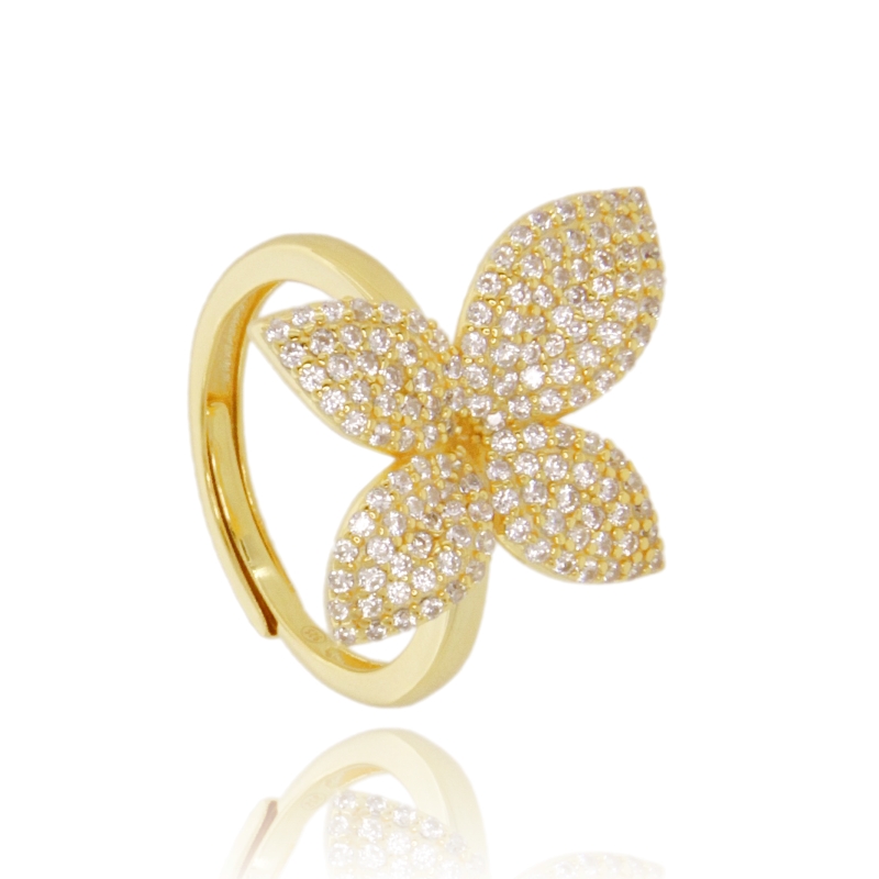 ANELLO FIORE CON ZIRCONI IN ARGENTO MM 18X16 TIT 925 MISURA REGOLABILE