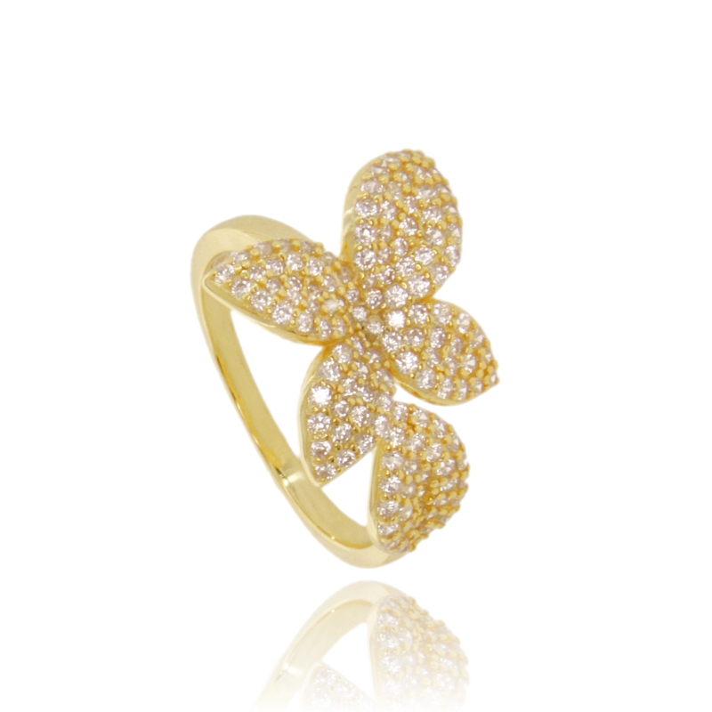 ANELLO FOGLIA CONTRARIE IN ARGENTO TIT 925 E ZIRCONI MISURA REGOLABILE