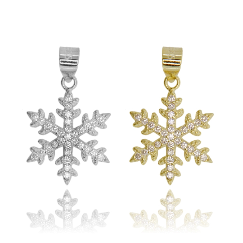 CIONDOLO FIOCCO DI NEVE CON ZIRCONI BIANCHI MM 18 IN ARGENTO TIT 925