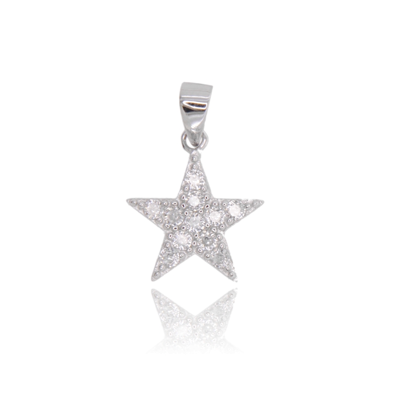 CIONDOLO STELLA CON ZIRCONI BIANCHI MM 13 IN ARGENTO TIT 925
