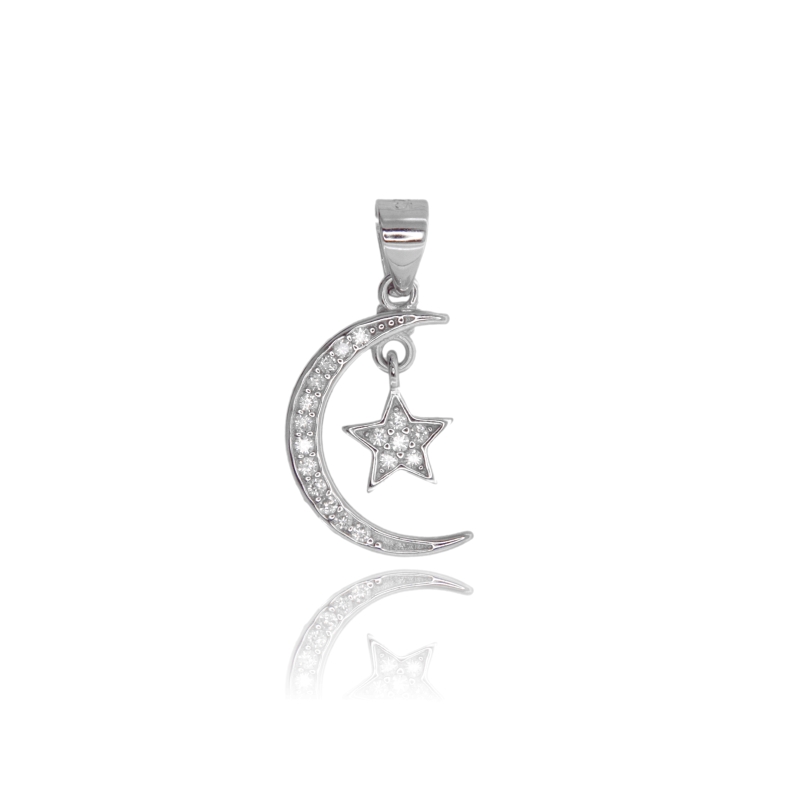 CIONDOLO LUNA CON ZIRCONI BIANCHI MM 18 IN ARGENTO TIT 925