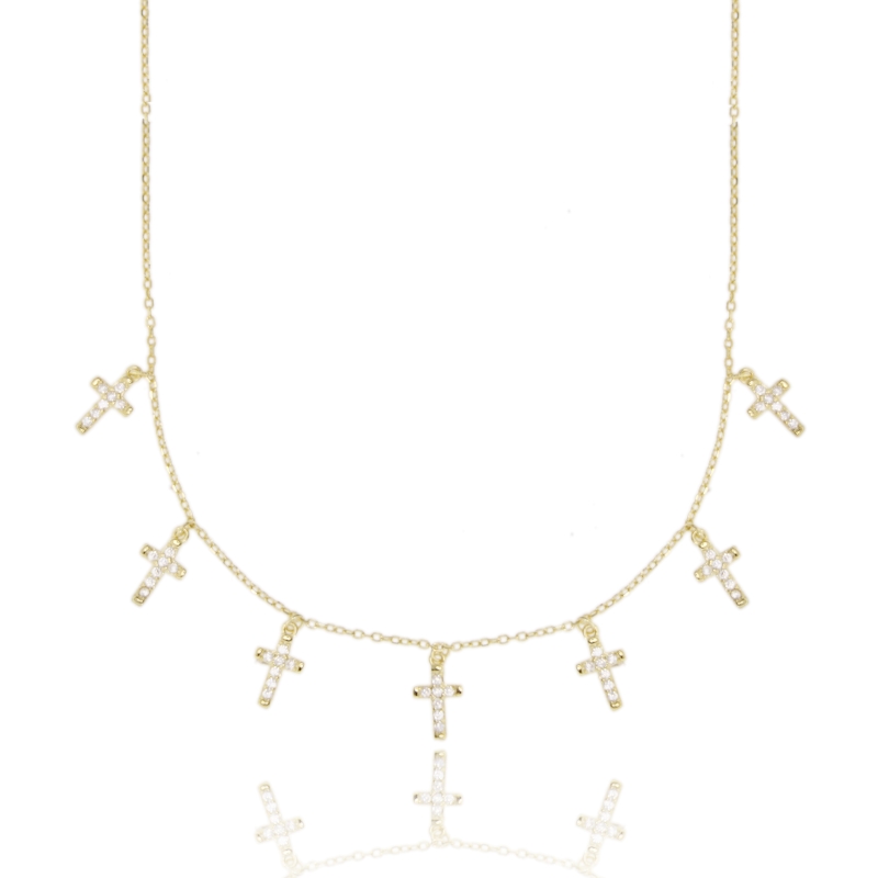 CATENA FORZATINA CM 45 CON CROCI PENDENTE IN ARGENTO E ZIRCONI BIANCHI