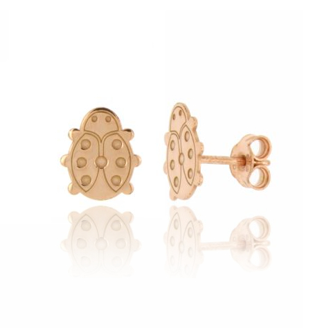 ORECCHINI COCCINELLA A LASTRA MM 10X9 IN ARGENTO PLACCATO ORO ROSA TIT 925‰