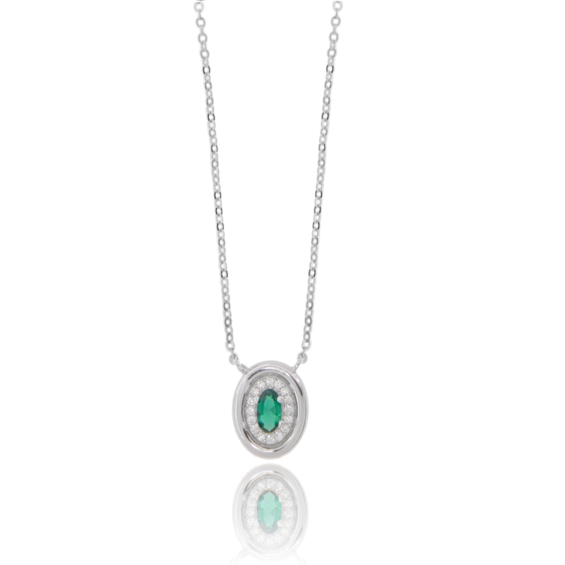 COLLANA FORZATINA CM 45 CON OVALE IN ARGENTO RODIATO TIT 925 E ZIRCONI