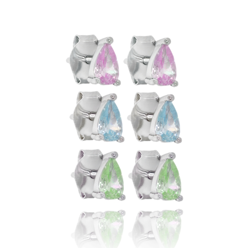 ORECCHINI A LOBO 3 COPPIE TRIANGOLO IN ARGENTO TIT 925 E ZIRCONI