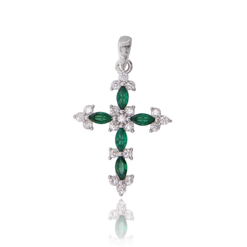 CIONDOLO CROCE MM 25X20 IN ARGENTO RODIATO TIT 925 E ZIRCONI
