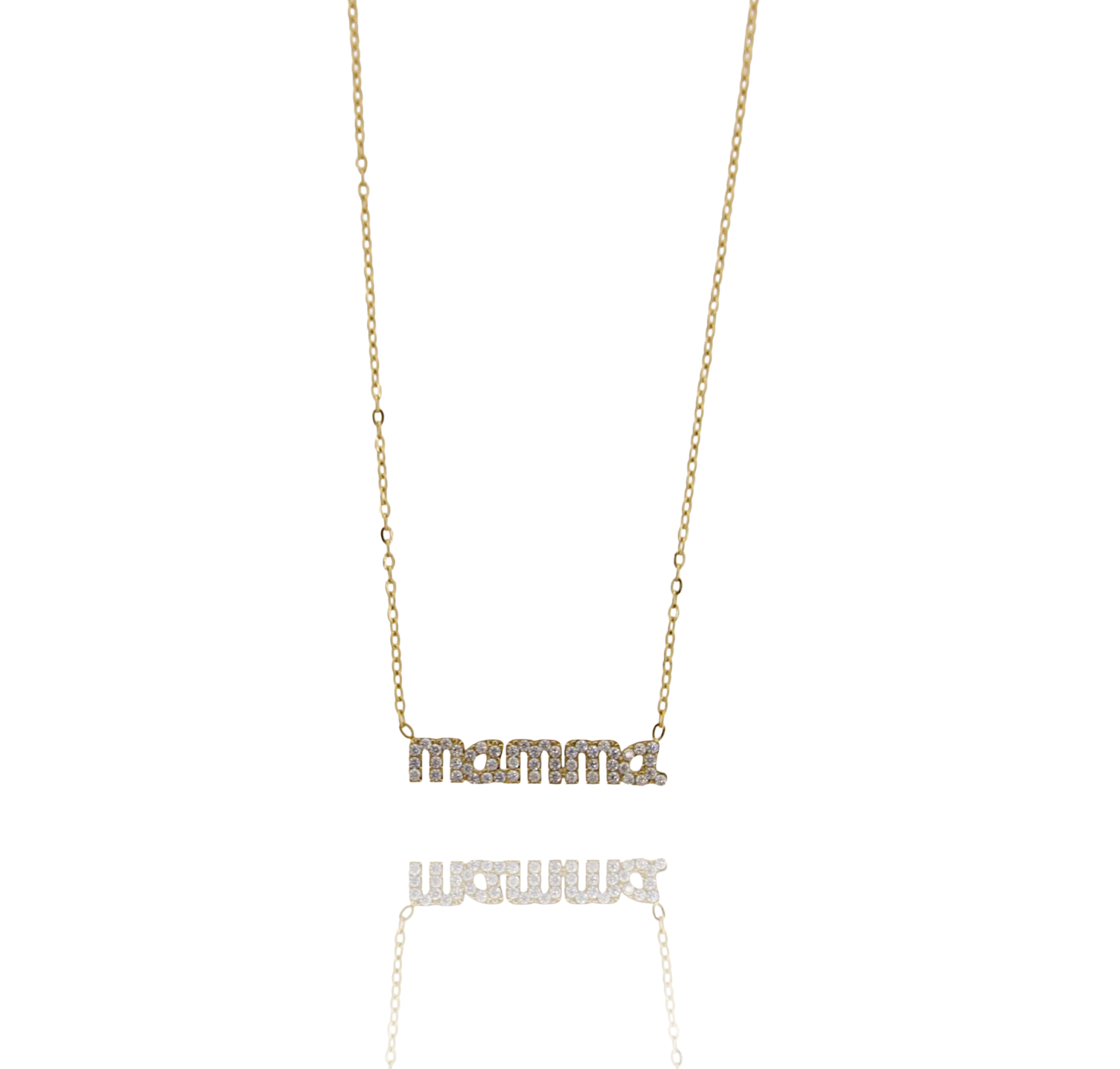COLLANA FORZATINA CON SCRITTO MAMMA IN ACCIAIO E ZIRCONI PLACCATO ORO CM 40-45