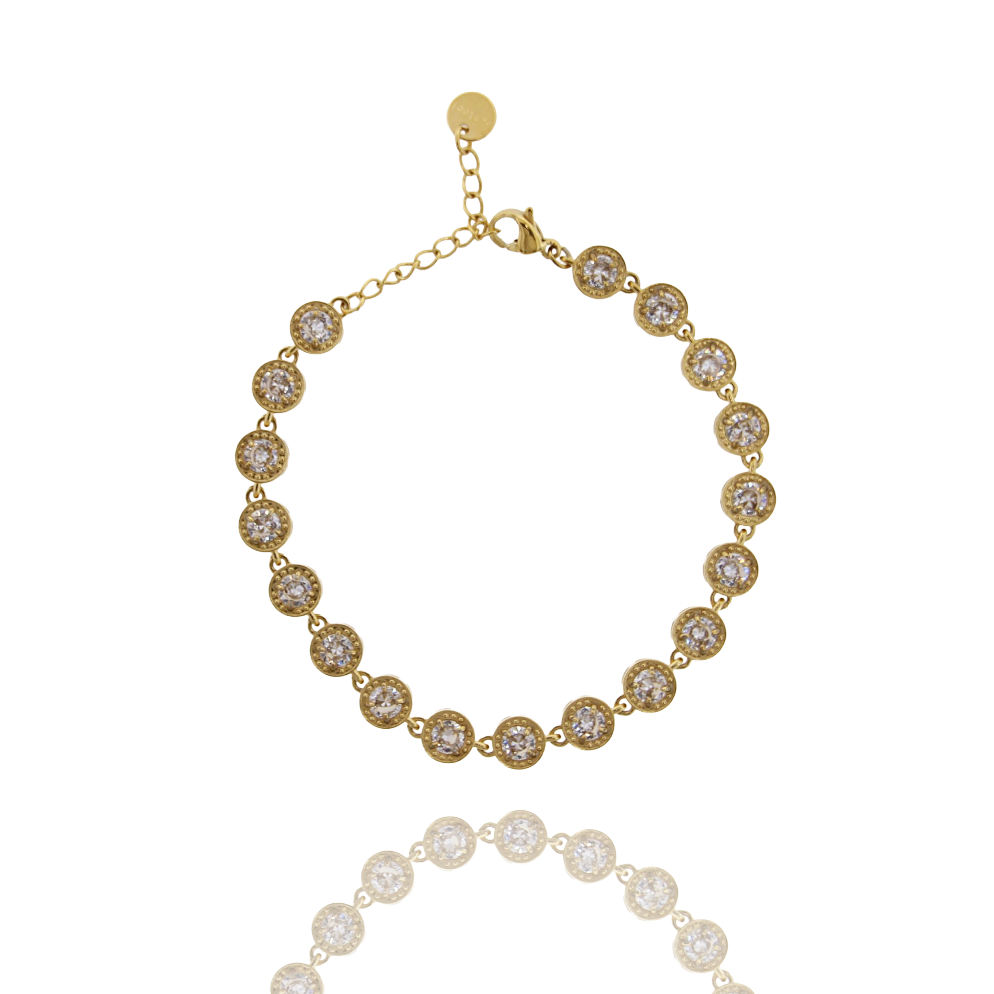 BRACCIALE CON 18 PIETRE TONDE IN ACCIAIO E ZIRCONI CM 16-20