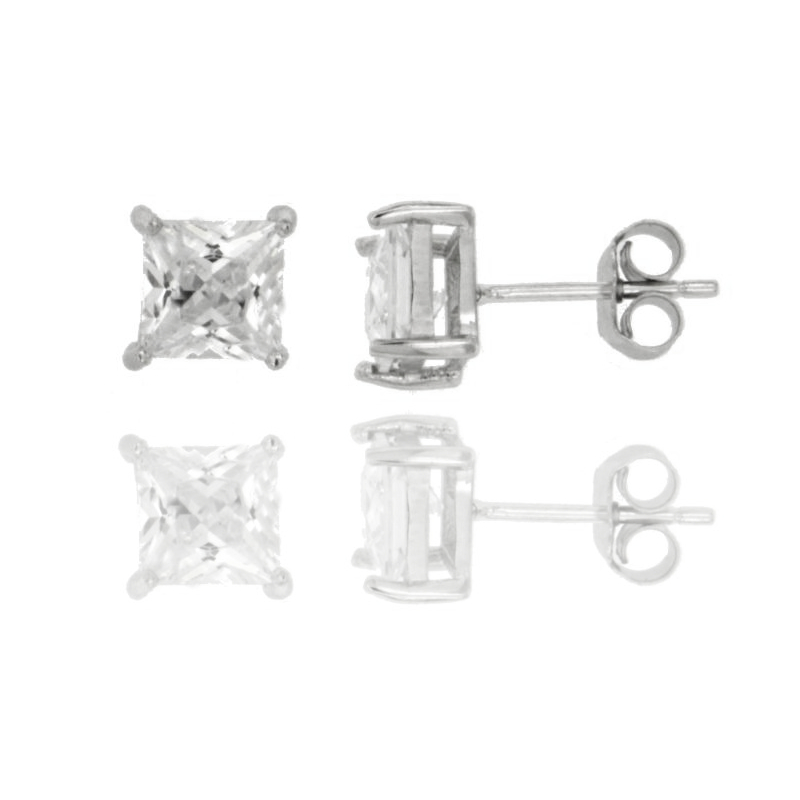 ORECCHINI A LOBO CON ZIRCONE QUADRATO IN ARGENTO TIT 925