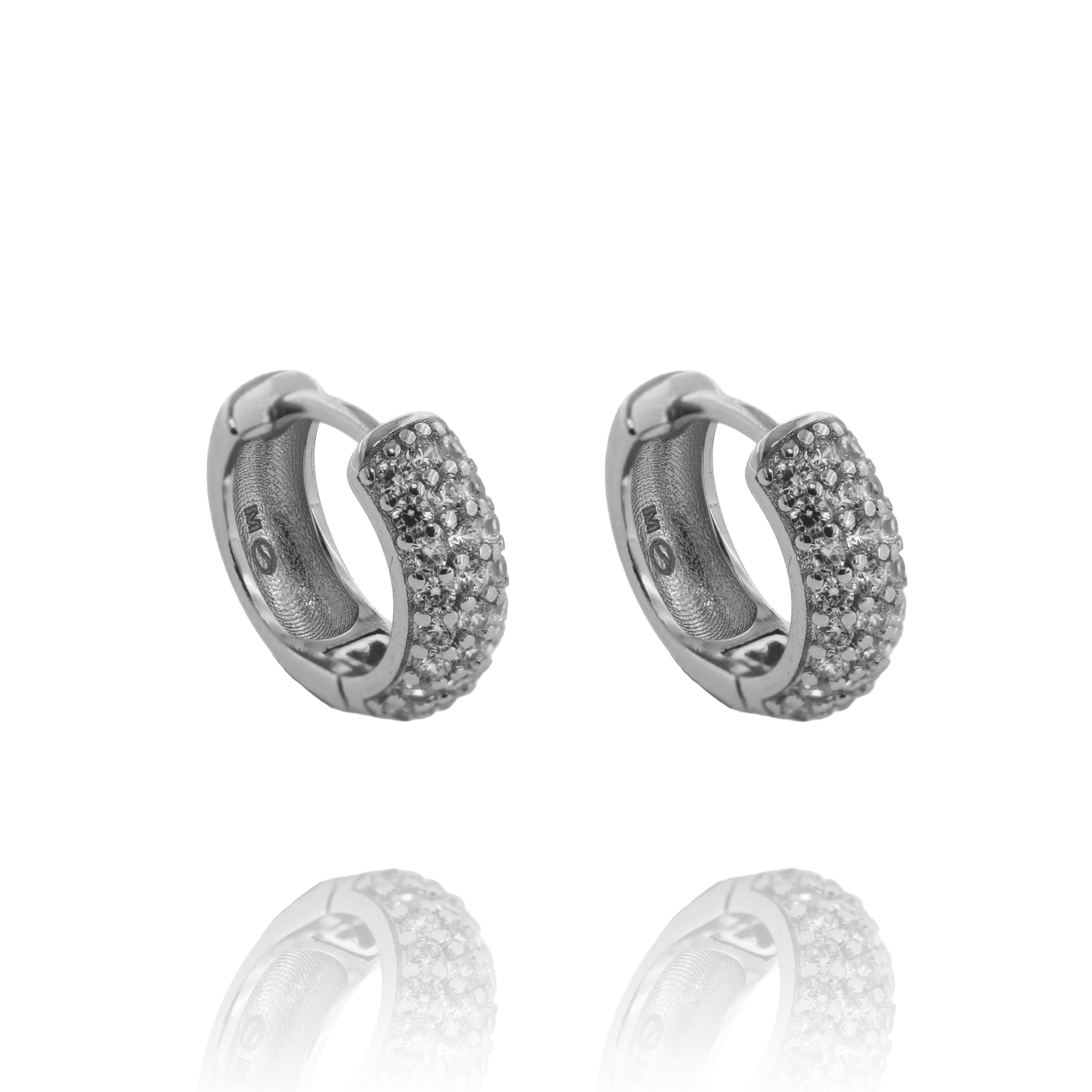 ORECCHINI A CERCHIO MM 10X7 IN OTTONE E ZIRCONI BIANCHI