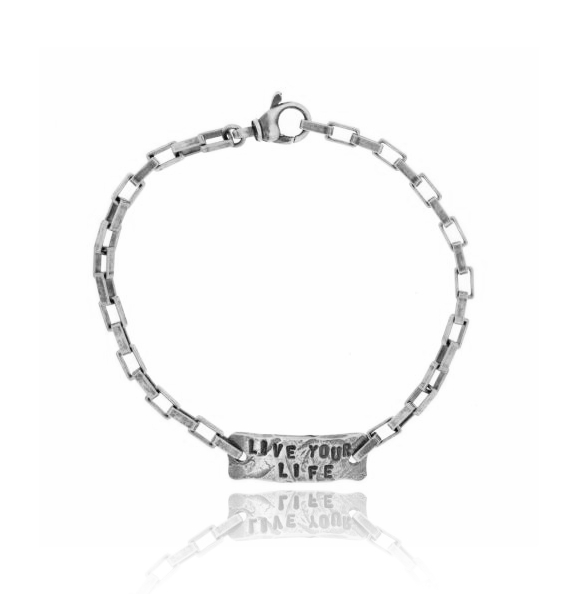 BRACCIALE CON TARGA LIVE YOUR LIFE IN ARGENTO BRUNITO TIT 925‰ CM 20